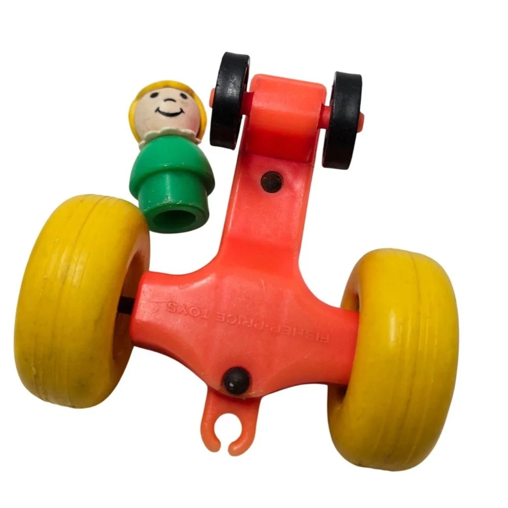 Fisher Price Vintage Little People Red Farm Tractor Boy Figure Toy Red Yellow